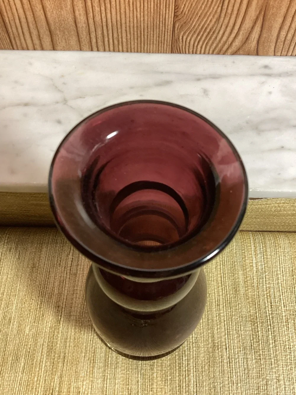 Vintage MCM Blown Glass Dark Amethyst 10”Vase Stacked Bubbles